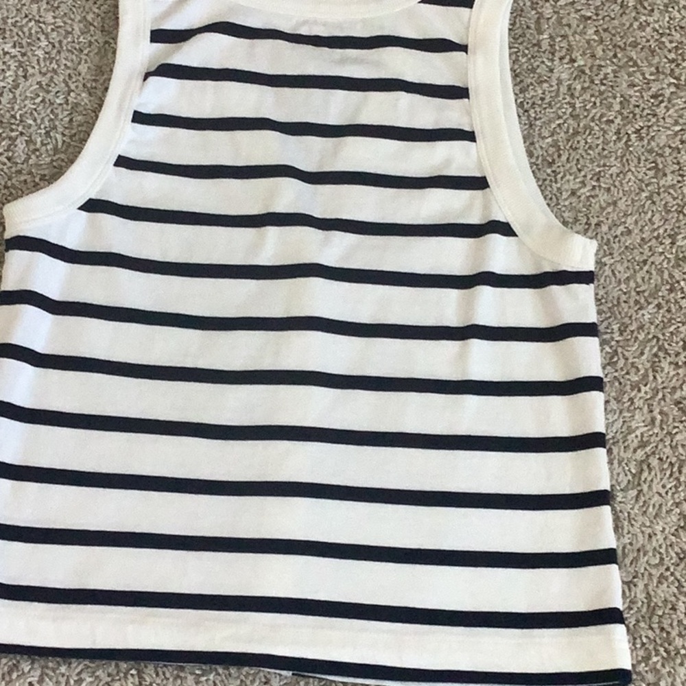 🌿LOFT White and Navy Striped Button Down Shirt - Picture 4 of 7